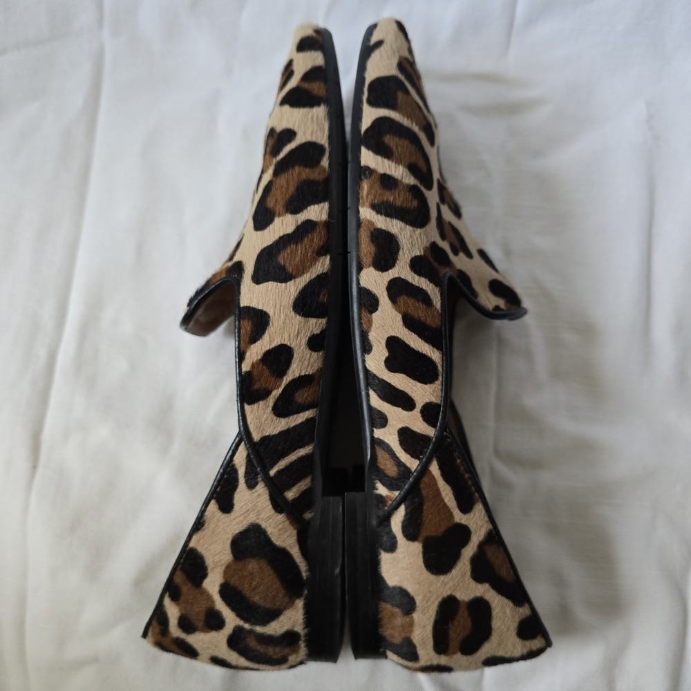 Aquatalia Leopard Calf Hair Loafers Womens 9M Pointed Toe Smoking Flats Italy - Picture 6 of 11